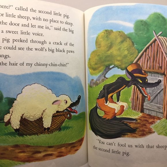 Vintage Little Golden Book Lot 2 Disney Three Little Pigs Alice In Wonderland - Picture 11 of 13